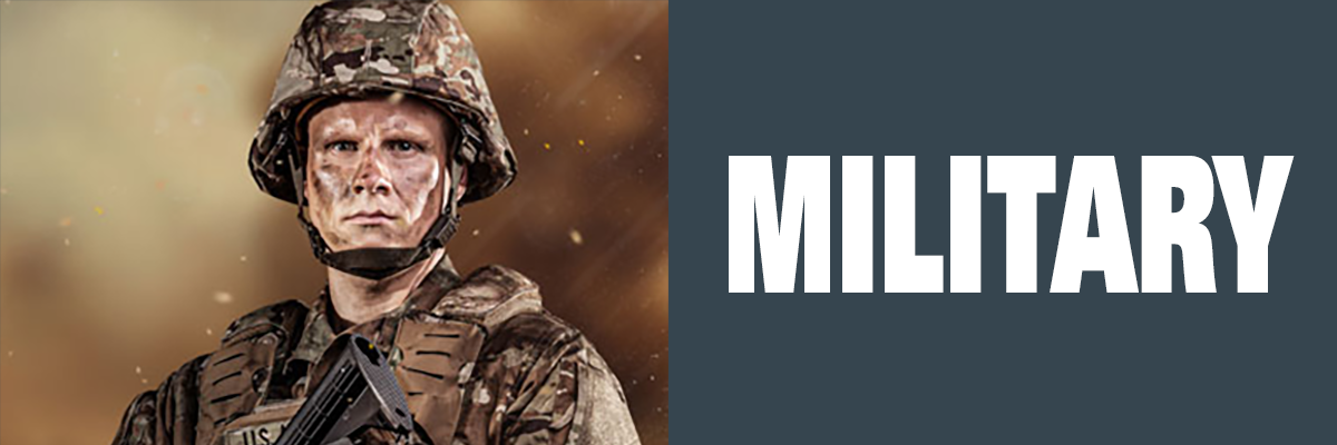 Soldier in OCP uniform with helmet and plate carrier representing HAIX military boots category on a brown background